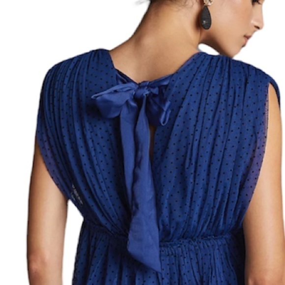 Anthropologie V-neck Navy Tulle Blouse Medium - Picture 4 of 4